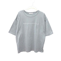 エヘカソポ サマンサモスモス ehka sopo SM2 Tシャツ カットソー クルーネック ロゴプリント 七分袖 F 青 ライトブルー /YK レディース_画像1