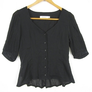  Moussy moussy blouse short sleeves V neck .. cotton FREE black kz5460 lady's 