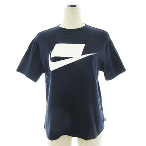 ナイキ NIKE Tシャツ カットソー 半袖 クルーネック コットン プリント M 紺 白 ネイビー ホワイト トップス /BT レディース