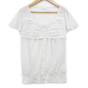  Rope ROPE blouse shirt short sleeves round neck see-through plain M white white /FF31 lady's 