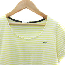 ラコステ LACOSTE Tシャツ カットソー 半袖 ラウンドネック ボーダー柄 ワッペン イエロー 黄色 /YM38 レディース_画像3