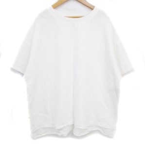 ジェナ エスパスメルヴェイユ Tシャツ カットソー 半袖 ラウンドネック 透け感 サイドスリット 無地 F 白 ホワイト /FF33 レディースの画像1
