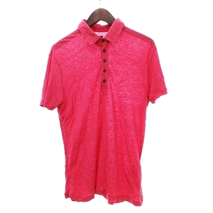 アルマーニ ジーンズ ARMANI JEANS ポロシャツ 半袖 ロゴ ワンポイント 無地 麻 ピンク M ■SM1 メンズ