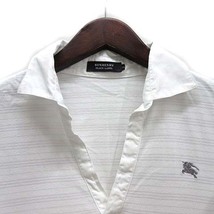 バーバリーブラックレーベル BURBERRY BLACK LABEL Vネック ポロシャツ 半袖 コットン ロゴ刺繍 ボーダー ホワイト 白 2 メンズ_画像4