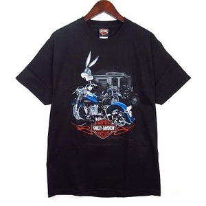 未使用品 ハーレーダビッドソン HARLEY DAVIDSON USA製 ルーニーテューンズ バッグスバニー 両面プリント Tシャツ 半袖 ブラック 黒 M