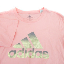 アディダス adidas Tシャツ カットソー クルーネック 半袖 ロゴプリント L ピンク ゴールド /HO37 レディース_画像3