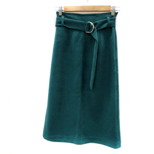  Rose Bud ROSE BUD flair skirt long height plain waist belt attaching suede style S green green /YS4 lady's 