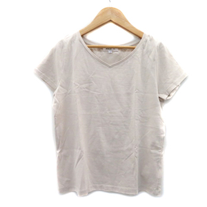 ナチュラルビューティーベーシック NATURAL BEAUTY BASIC Tシャツ カットソー 半袖 Vネック 無地 S ライトベージュ /YS34 レディース