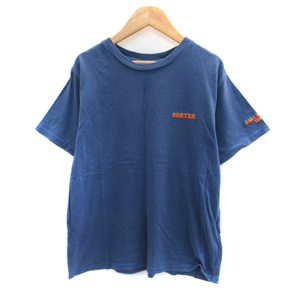 アングリッド UNGRID Tシャツ カットソー 五分袖 ラウンドネック 刺繍 F 青 ブルー オレンジ /SM34 レディース