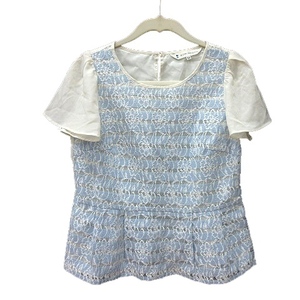 k Miki .k Kumikyoku KUMIKYOKU blouse race short sleeves S2 white ivory light blue light blue /MN lady's 