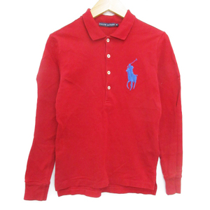  Ralph Lauren RALPH LAUREN polo-shirt long sleeve Polo color big po knee embroidery M red blue Red Bull -/FF39 lady's 