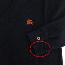 バーバリーブラックレーベル BURBERRY BLACK LABEL ニット セーター 長袖 薄手 ワンポイント刺繍 国内正規 カシミヤ混 ウール 2 M 紺_画像4