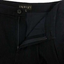 インディヴィ INDIVI パンツ ワイド タック ストライプ 裏地 ミモレ丈 紺 ネイビー レディース_画像4