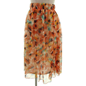  Cecil McBee CECIL McBEE skirt flair midi height waist rubber sia- material floral print orange multicolor F lady's 