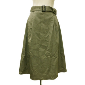 ナチュラルビューティーベーシック NATURAL BEAUTY BASIC スカート フレア 膝丈 タック 無地 ベルト M 緑 グリーン レディース
