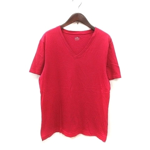 スリードッツ three dots Tシャツ カットソー Vネック 半袖 M ピンク /MS メンズ