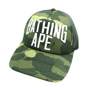 アベイシングエイプ A BATHING APE Camo Mesh Cap ロゴ プリント カモ 迷彩柄 メッシュ スナップバッグ キャップ 帽子 緑 グリーン系 F メ