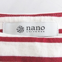 ナノユニバース nano universe カットソー Tシャツ 長袖 ドロップショルダー ボーダー ボートネック 綿 ベージュ 赤 レッド F レディース_画像3