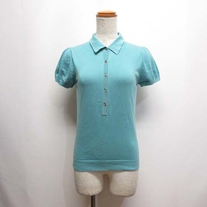  Jean nekeJEANNEKE short sleeves knitted polo-shirt blue cut and sewn lady's 