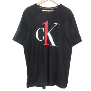 シーケーカルバンクライン ck Calvin Klein Tシャツ カットソー 半袖 クルーネック ロゴプリント M 黒 白 ブラック ホワイト /FF22 メンズ