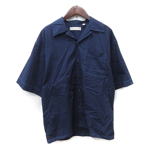 マルニ MARNI ユニクロ UNIQLO シャツ スキッパーカラー 半袖 S 紺 ネイビー /YI メンズ