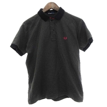 フレッドペリー FRED PERRY ポロシャツ 半袖 ロゴ ワンポイント 無地 コットン グレー M ■SM1 メンズ_画像1