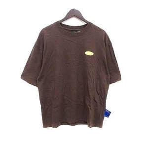 シークエンス Sequence Tシャツ カットソー クルーネック プリント 五分袖 L 茶 ブラウン /YK メンズ