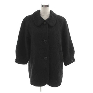 レリアン Leilian コート 丸襟 シャギー ウール混 ブラック 黒 13＋ 大きいサイズ レディース