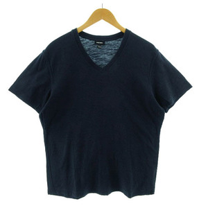 ディーゼル DIESEL Tシャツ 半袖 Vネック シンプル コットン ネイビー系 紺系 M メンズ