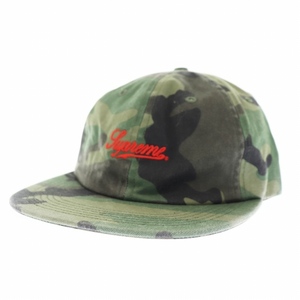 シュプリーム SUPREME 19AW Script Logo 6-Panel スクリプト ロゴ カモ柄 キャップ 帽子 カーキ ブランド古着ベクトル 中古☆AA★▲230704/