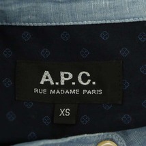 アーペーセー A.P.C. ドット柄ノーカラー長袖シャツ 総柄 XS 紺 水色 青 /HK ■OS レディース_画像3