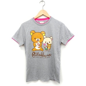 未使用品 リラックマ Rirakkuma プリント Tシャツ カットソー 半袖 丸首 コットン 綿 コリラックマ S グレー 灰 /FT22 レディース