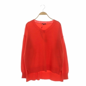  Lounie LOUNIE wool .V neck knitted sweater long sleeve pull over F red red /CM #OS lady's 