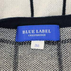 ブルーレーベルクレストブリッジ BLUE LABEL CRESTBRIDGE ニットワンピース チェック 膝丈 八分袖 金ボタン 38 紺 ネイビー オフホワイトの画像3