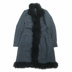 チヴィディーニ CIVIDINI ファー コート シルク混 羊革 ボアカラー ジャケット ブルゾン 上着 アウター 40 黒 ブラック レディース