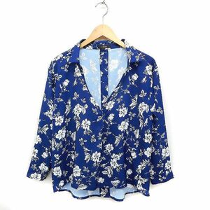  rienda rienda flower print Skipper shirt blouse long sleeve F navy navy blue /FT8 lady's 