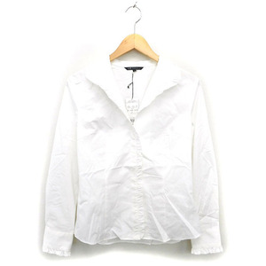 未使用品 23区 オンワード樫山 タグ付き シャツ ブラウス フリルカラー 比翼仕立て 透け感 長袖 40 白 ホワイト /NT7 レディース