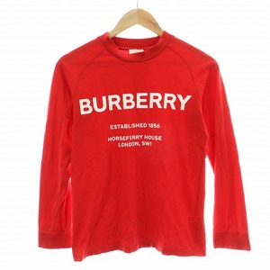 バーバリー ロンドン BURBERRY LONDON Tシャツ カットソー ロンT クルーネック ラグランスリーブ ロゴプリント 152cm 赤 レッド 白