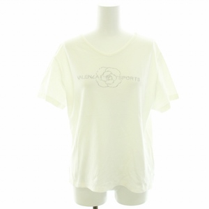 バレンザポースポーツ VALENZA PO SPORTS Tシャツ カットソー 半袖 Vネック ロゴラインストーン コットン 40 L 白 ホワイト