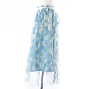 メルロー merlot フレアスカート ひざ丈 チュール リボン 総柄 水色 ライトブルー /UY45 レディースの画像3