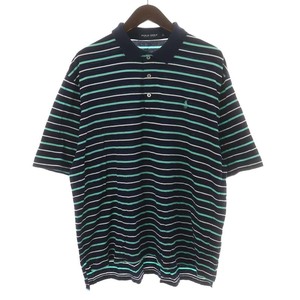 ポロゴルフ ラルフローレン POLO GOLF RALPH LAUREN ポロシャツ 半袖 ボーダー コットン LL ライトグリーン 紺