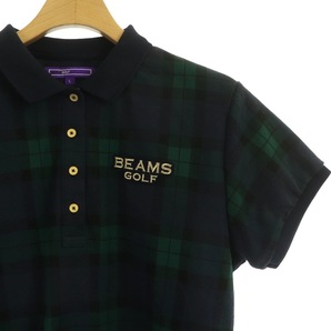 ビームスゴルフ BEAMS GOLF タータンチェックポロシャツ 半袖 ワッペン L 紺 緑 ネイビー /ES ■OS レディースの画像4