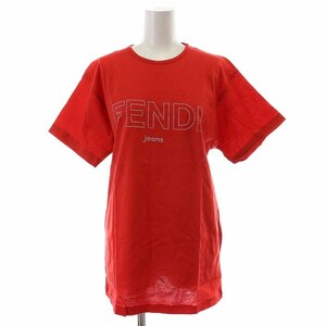 フェンディ FENDI jeans Tシャツ カットソー スタッズ ロゴ 半袖 I40 M 赤 レッド /YI15 ■OM レディース