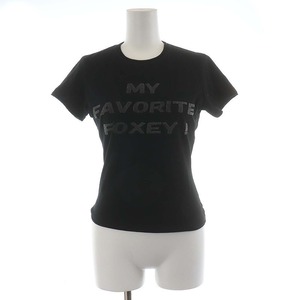 フォクシーニューヨーク FOXEY NEW YORK Tシャツ カットソー 半袖 ビーズ 装飾 クルーネック 38（M）黒 ブラック /NC ■GY09 レディース