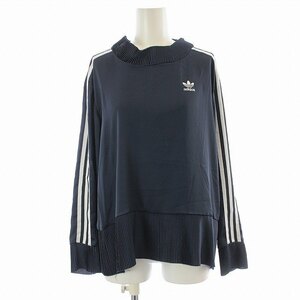 アディダスオリジナルス 3 STRIPES SWEATER カットソー プルオーバー 長袖 薄手 3ストライプ ライン プリーツ M 紺 ネイビー BK2324