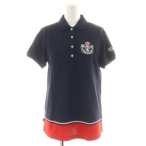 パーリーゲイツ PEARLY GATES ポロシャツ 半袖 刺繍 ゴルフウェア 1 M 紺 ネイビー 赤 レッド /AN36 レディース