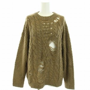 未使用品 ゴア goa ダメージケーブルニット Damage cable knit セーター クルーネック 長袖 タグ付き ウール混 F 茶 ブラウン レディース