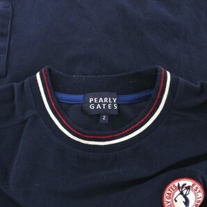 パーリーゲイツ PEARLY GATES ゴルフウェア Tシャツ カットソー クルーネック 半袖 フレンチスリーブ フリース ロゴ刺繍 2 L 紺 白 赤の画像8