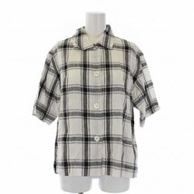 マーガレットハウエル MARGARET HOWELL 22SS LARGE CHECK LINEN ラージチェック リネン ブラウス シャツ 半袖 麻 1 S 白 黒_画像1