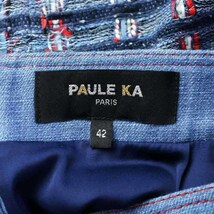 ポールカ PAULE KA デニムスカート 台形スカート ひざ丈 ウール混 絹 シルク混 42 L 青 ブルー 赤 レッド /SY10 レディース_画像5